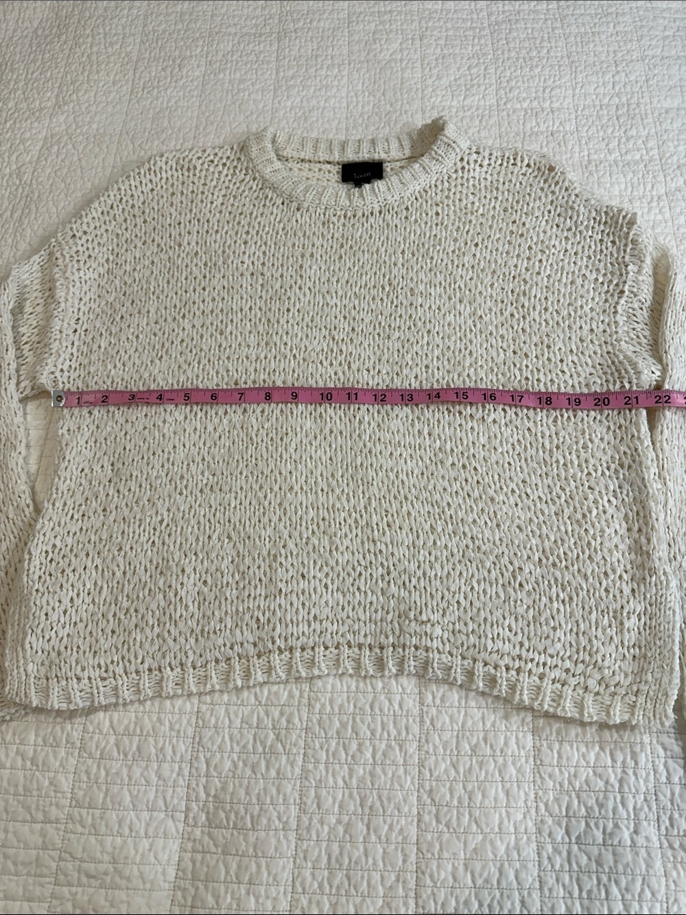 Lumiere Large Light Cream Open-Knit Crewneck Sweater Coastal - Picture 4 of 5